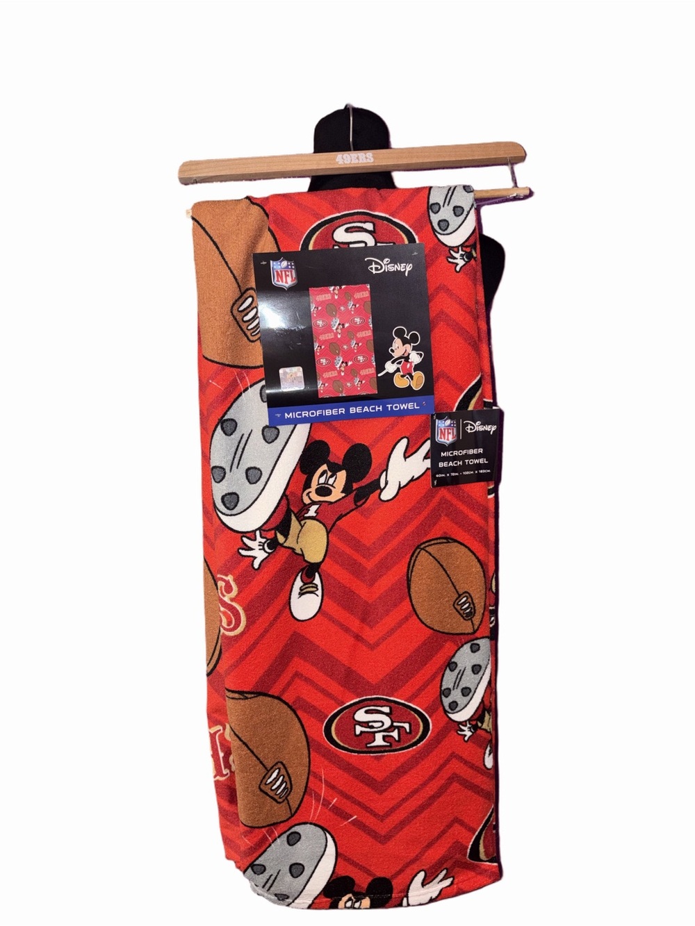 🆕💜 Disney Mickey Mouse San Francisco 49ers NFL Microfiber Beach Towel 40x72 New